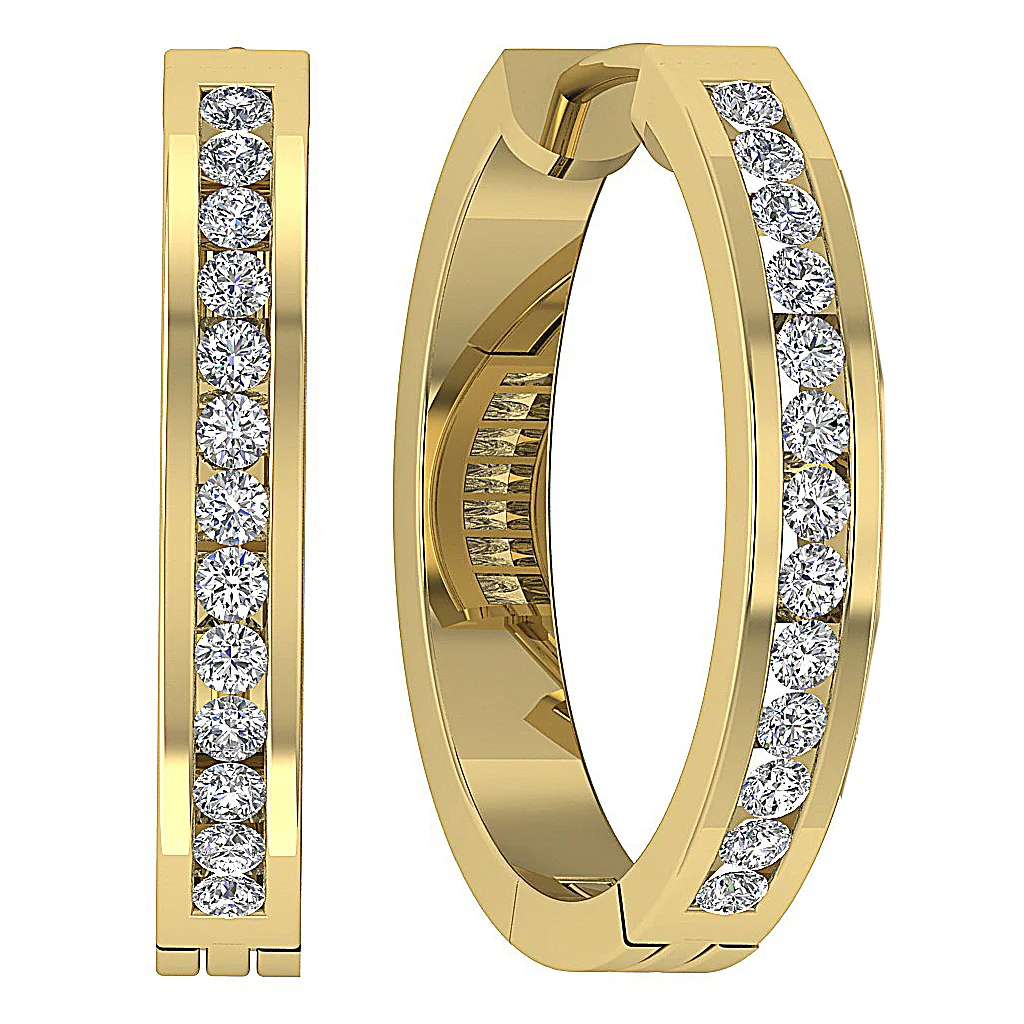 The Heidi Genuine Diamond Channel Set Hoop Earring For Her 14K Solid Gold 0.60 Inch - Image 2