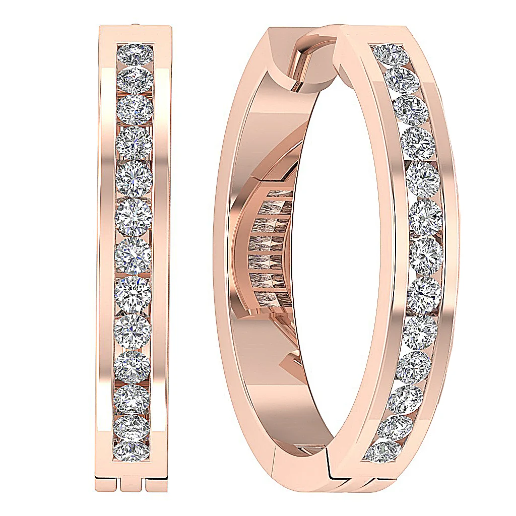 The Heidi Genuine Diamond Channel Set Hoop Earring For Her 14K Solid Gold 0.60 Inch - Image 3