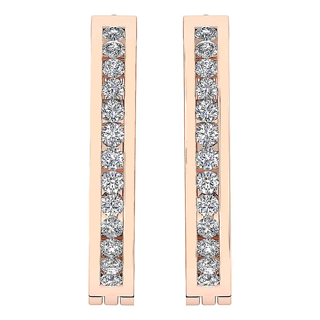 The Heidi Genuine Diamond Channel Set Hoop Earring For Her 14K Solid Gold 0.60 Inch - Image 6