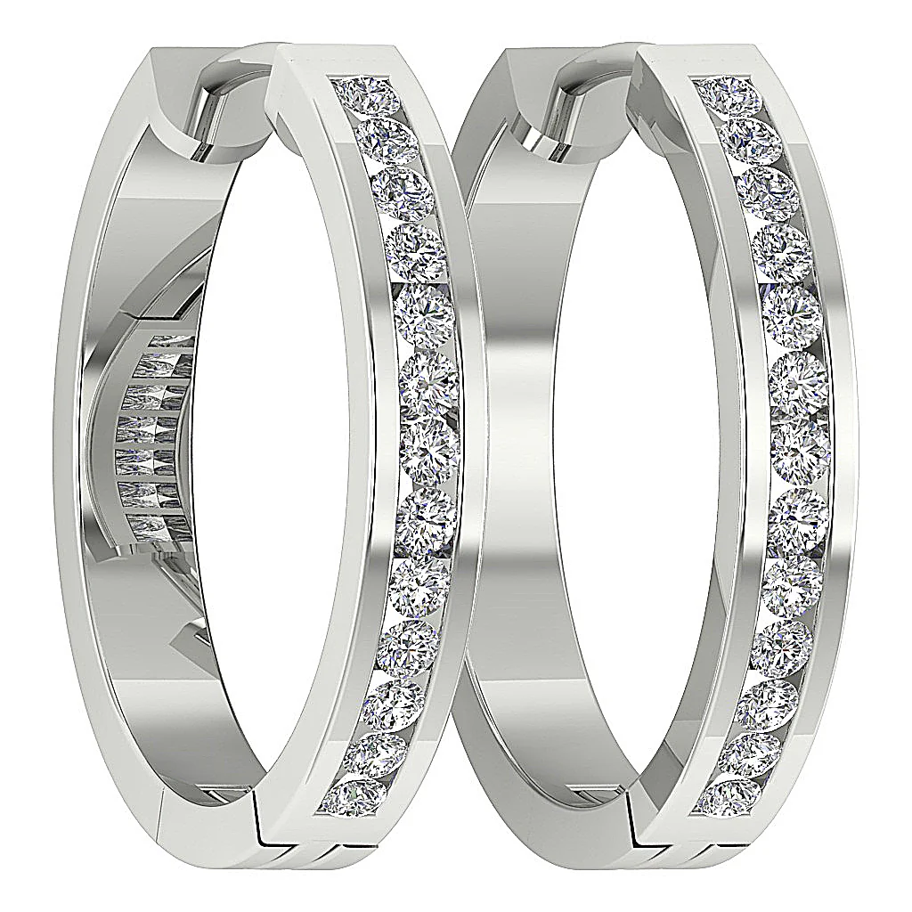 The Heidi Genuine Diamond Channel Set Hoop Earring For Her 14K Solid Gold 0.60 Inch - Image 7
