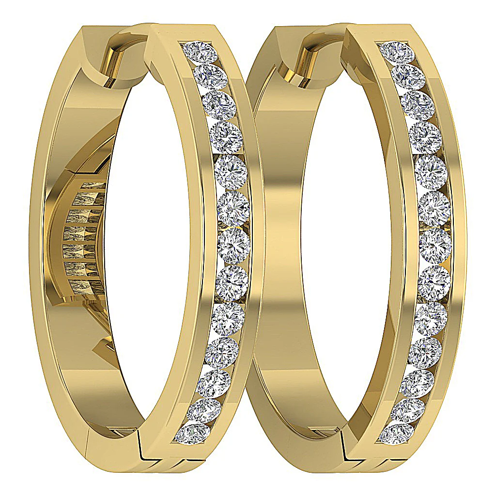 The Heidi Genuine Diamond Channel Set Hoop Earring For Her 14K Solid Gold 0.60 Inch - Image 8