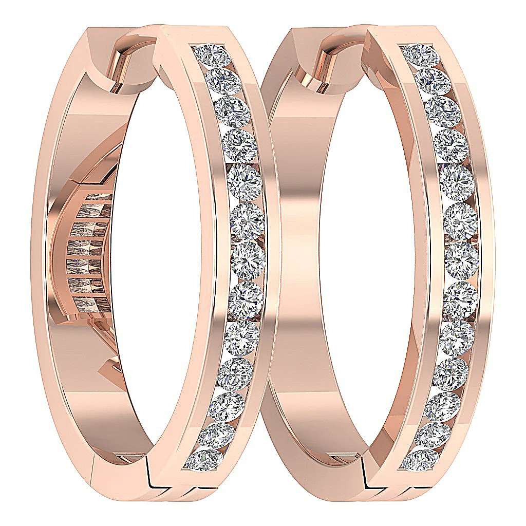 The Heidi Genuine Diamond Channel Set Hoop Earring For Her 14K Solid Gold 0.60 Inch - Image 9