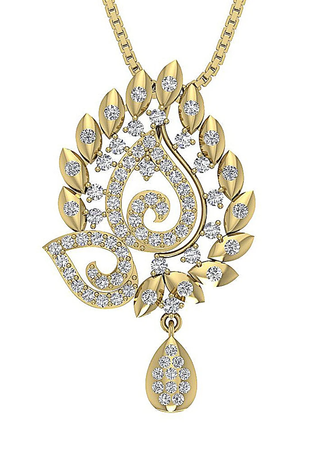 The Hendrix Beautiful Feather Shape Fashion Pendant Round Diamond 14K Solid Gold