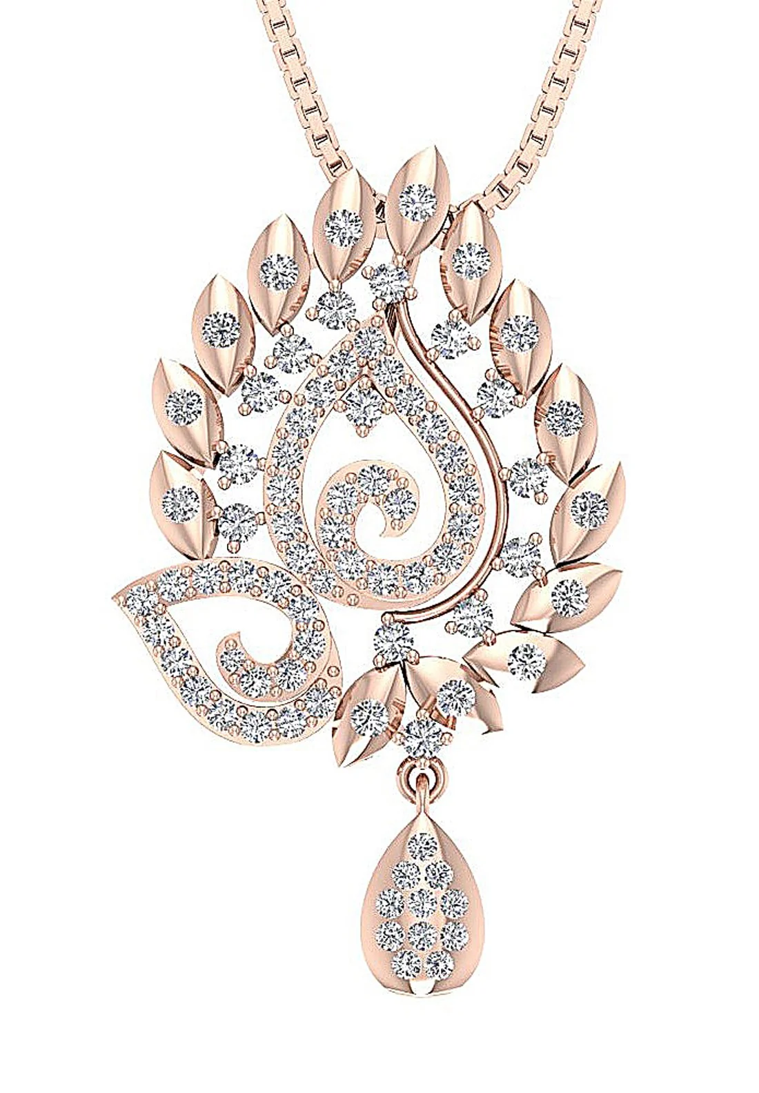 The Hendrix Beautiful Feather Shape Fashion Pendant Round Diamond 14K Solid Gold - Image 3