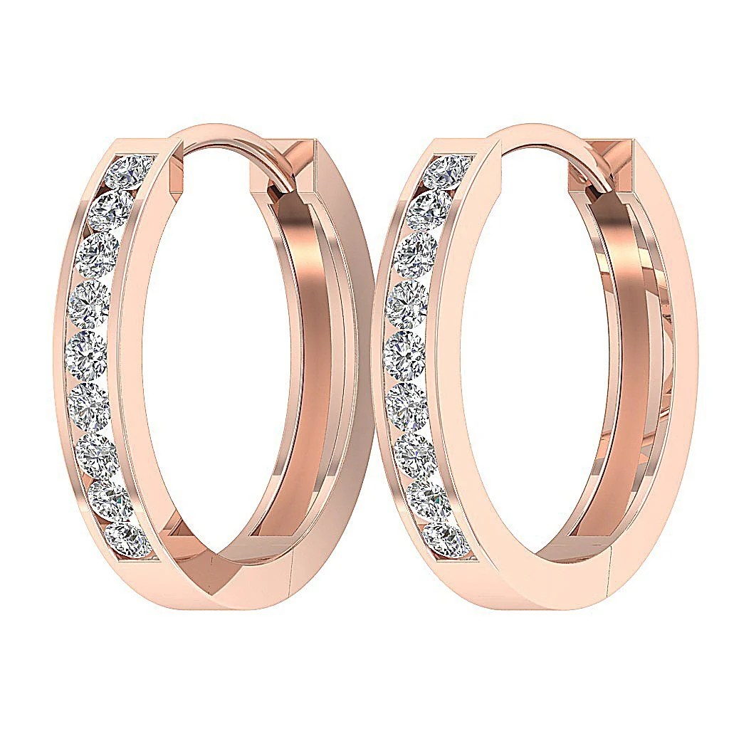 The Holden Natural Round Diamond Small Hoop Earring Channel Set 14K Solid Yellow Gold - Image 3