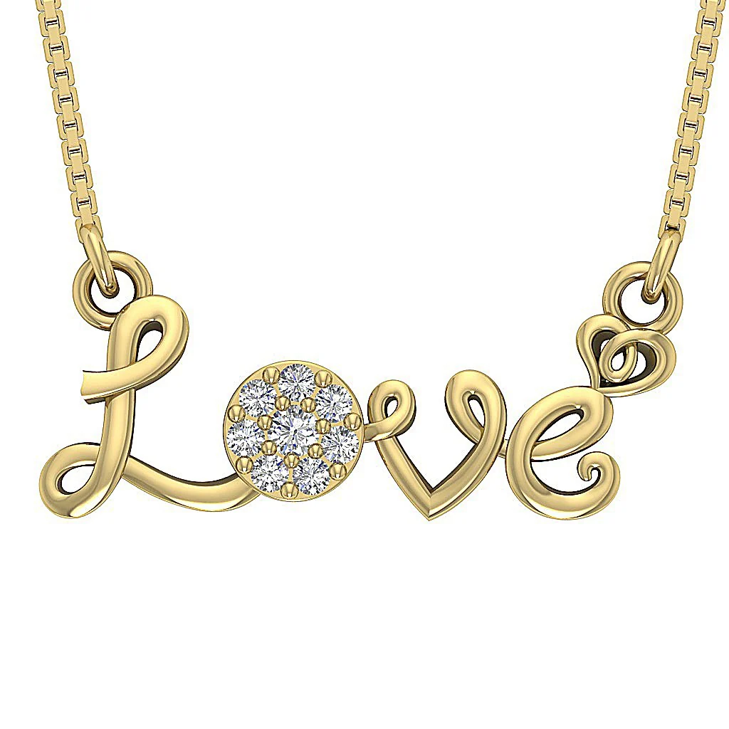 The Holden Natural Diamond Love Of Heart Fashion Pendant Necklace 14K Solid Yellow Gold