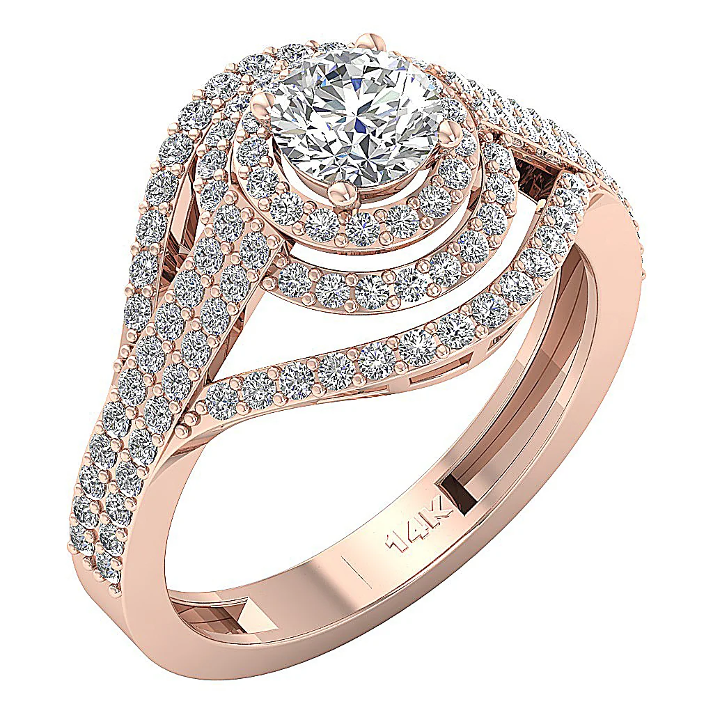 The Houston Double Halo Solitaire Anniversary 14k Rose Gold Natural Diamond Ring