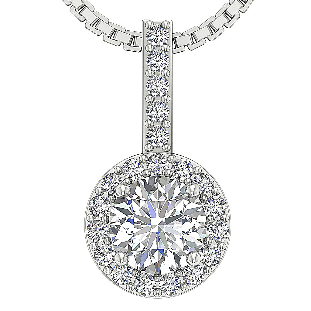 The Hudson Halo Solitaire Round Diamond Cluster Pendant Prong Set Rose Gold - Image 3