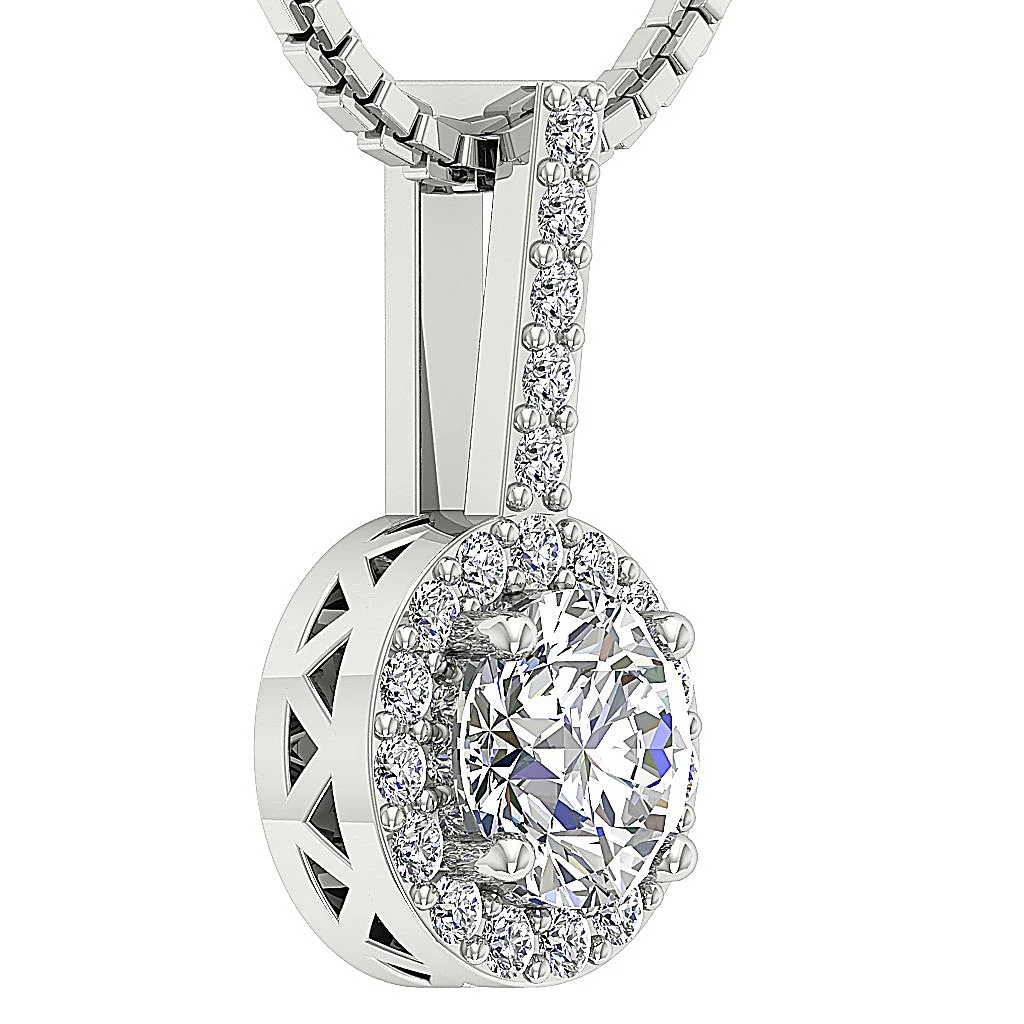 The Hudson Halo Solitaire Round Diamond Cluster Pendant Prong Set Rose Gold - Image 5