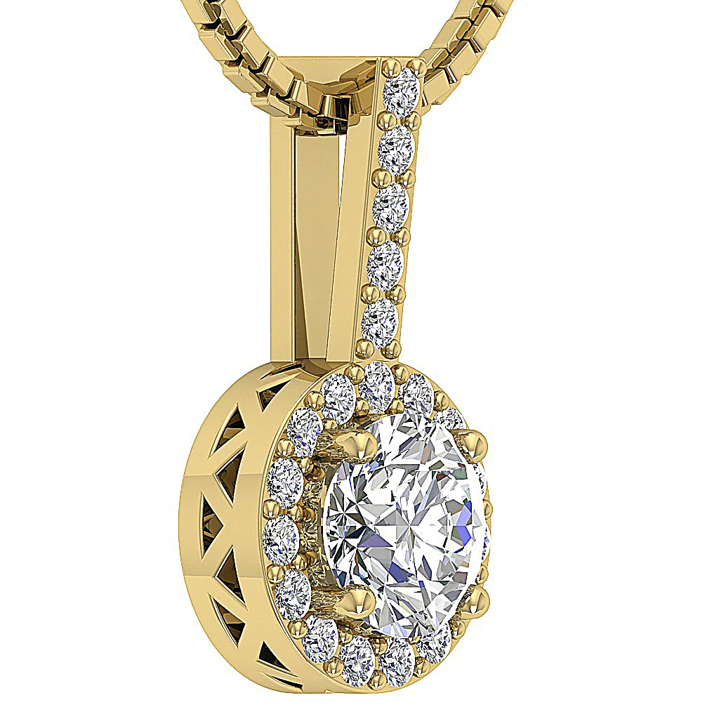 The Hudson Halo Solitaire Round Diamond Cluster Pendant Prong Set Rose Gold - Image 6
