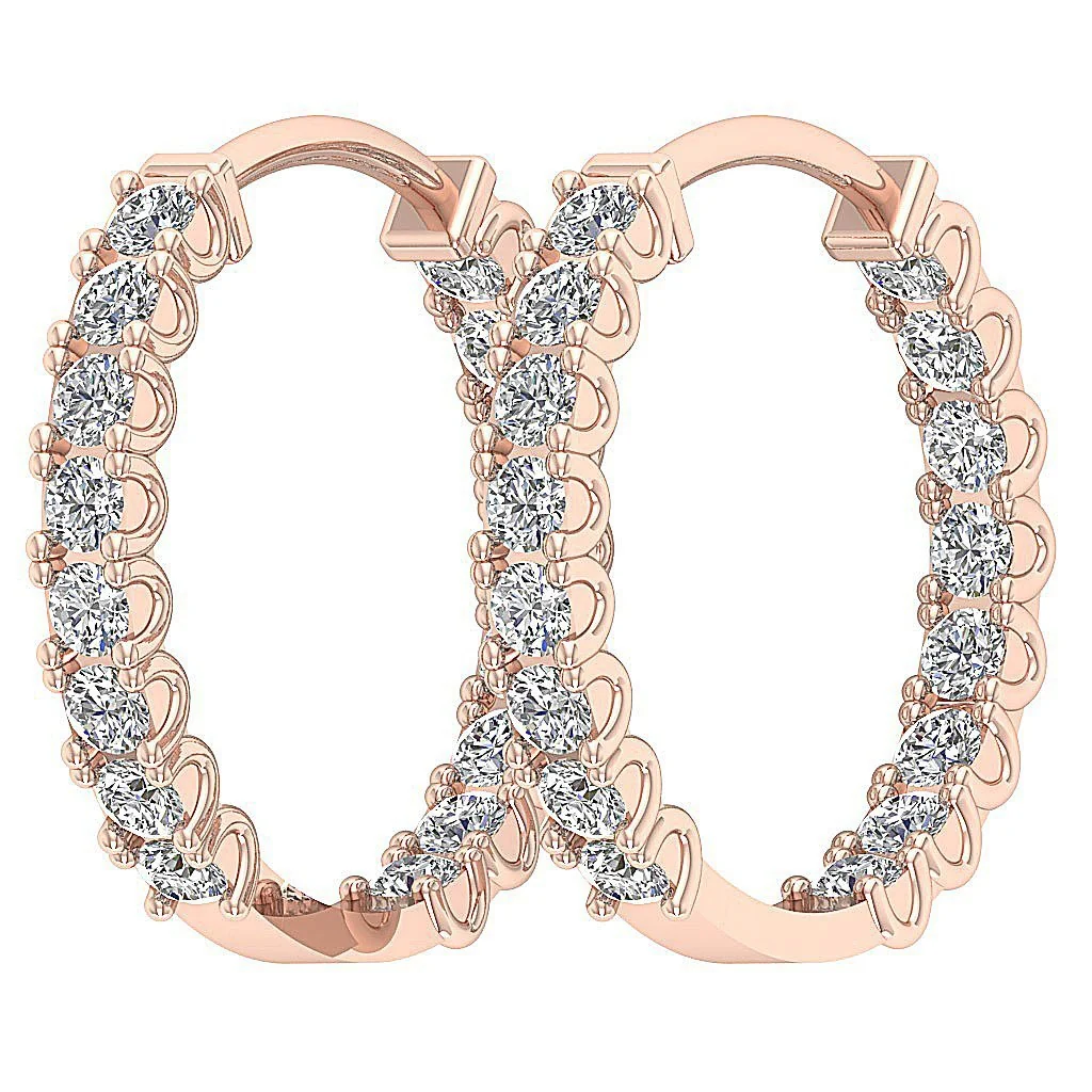 The Hunter Prong Set Round Cut Diamond Hoops Earring For Her 14K Rose Gold