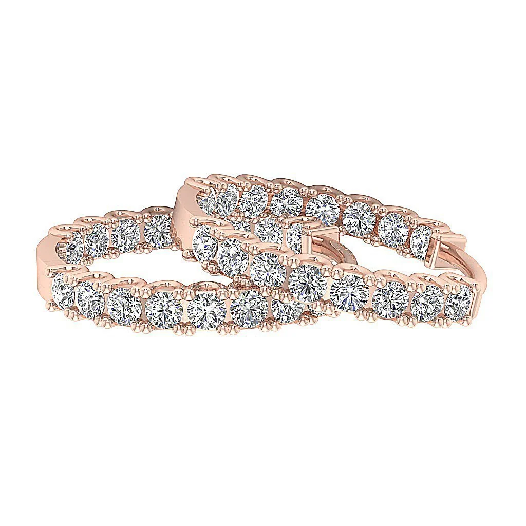 The Hunter Prong Set Round Cut Diamond Hoops Earring For Her 14K Rose Gold - Image 10