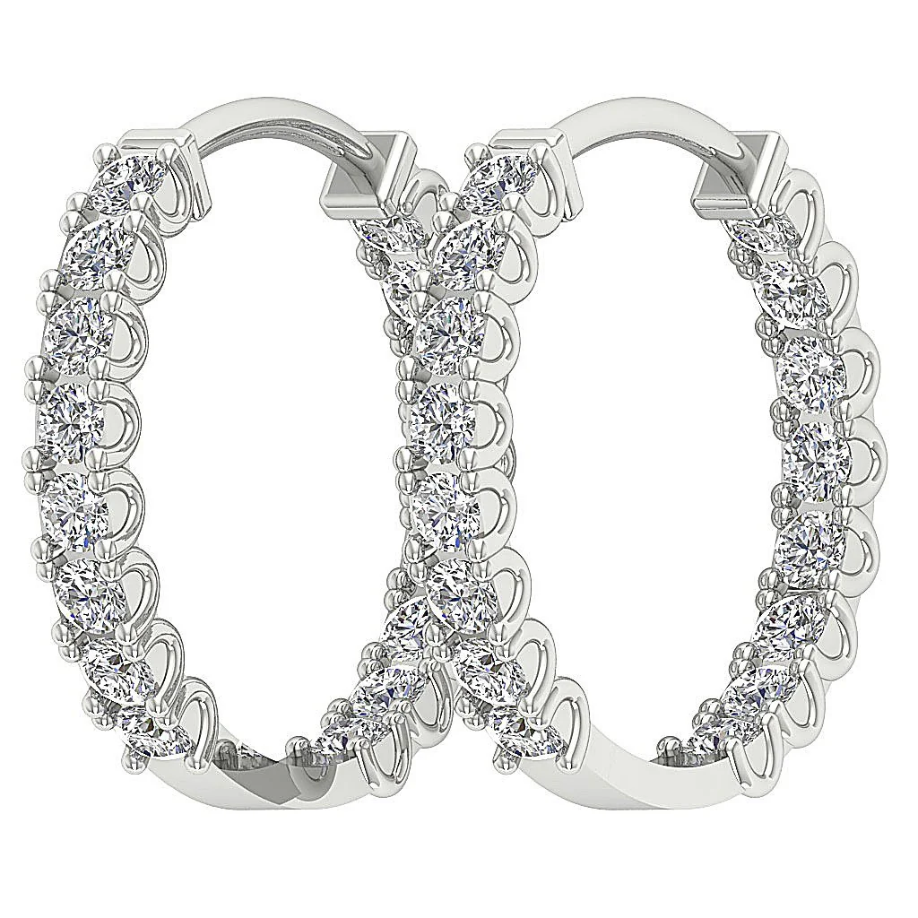 The Hunter Prong Set Round Cut Diamond Hoops Earring For Her 14K Rose Gold - Image 2
