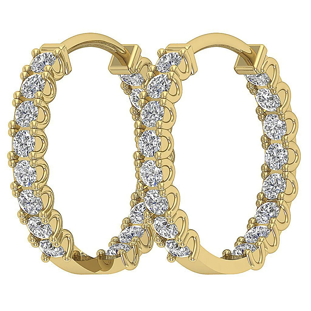The Hunter Prong Set Round Cut Diamond Hoops Earring For Her 14K Rose Gold - Image 3