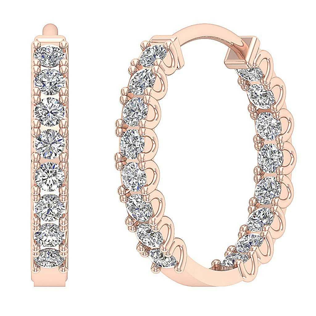 The Hunter Prong Set Round Cut Diamond Hoops Earring For Her 14K Rose Gold - Image 4