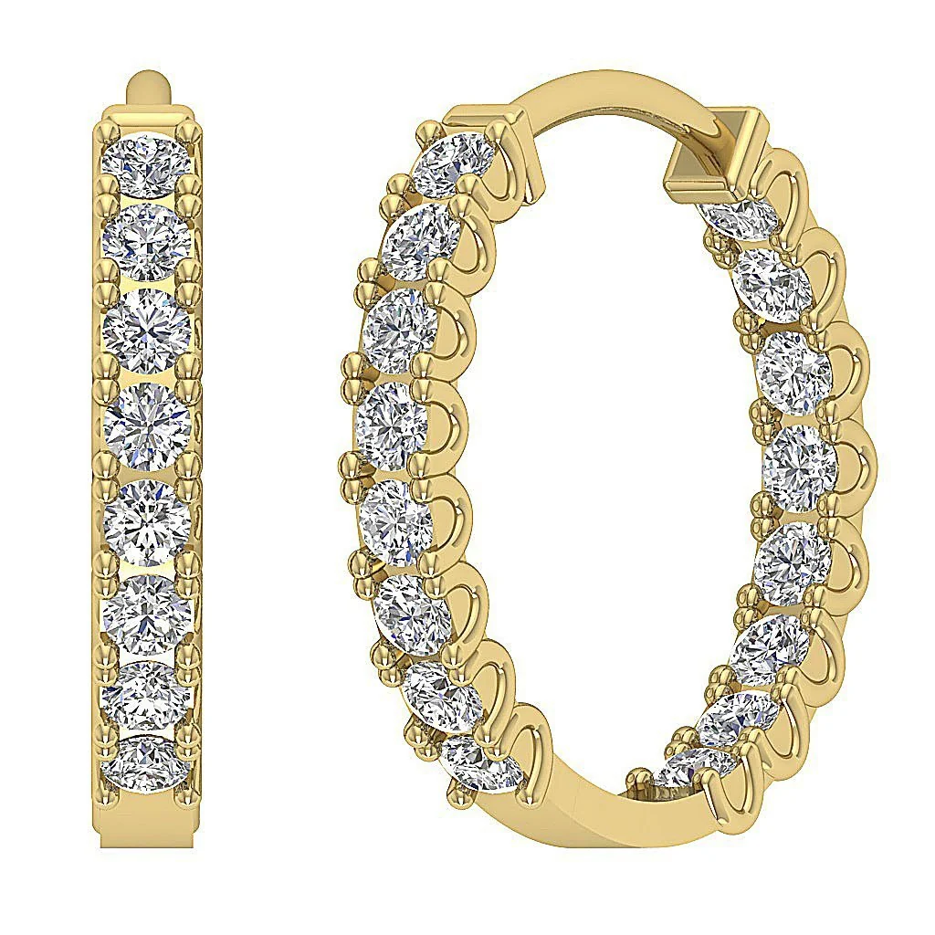 The Hunter Prong Set Round Cut Diamond Hoops Earring For Her 14K Rose Gold - Image 5