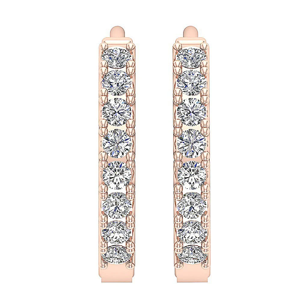 The Hunter Prong Set Round Cut Diamond Hoops Earring For Her 14K Rose Gold - Image 7