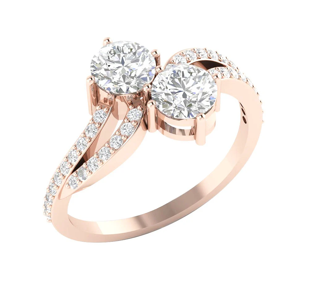 The Huxley Beautiful Two Stone Natural Diamond Anniversary Ring For Her 10.80 mm - Image 3