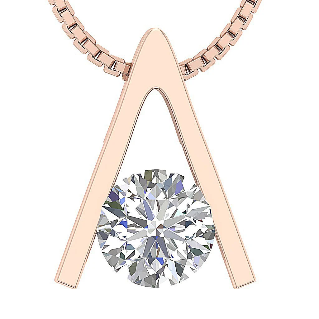 I1/SI1 G 0.25Ct Round Diamond Solitaire Pendant Necklace Bar Set White Yellow Rose Gold - Image 2