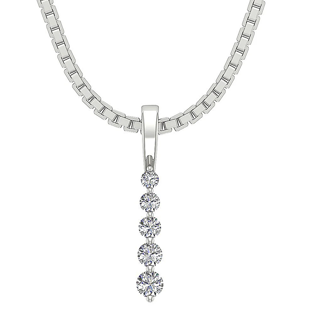 The Iker 14K Solid Gold Natural Diamond Prong Set 5 Stone Journey Pendant With Chain