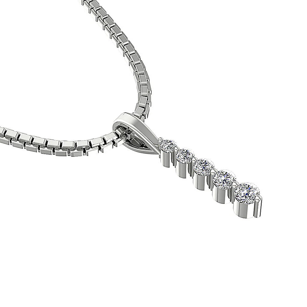 The Iker 14K Solid Gold Natural Diamond Prong Set 5 Stone Journey Pendant With Chain - Image 10
