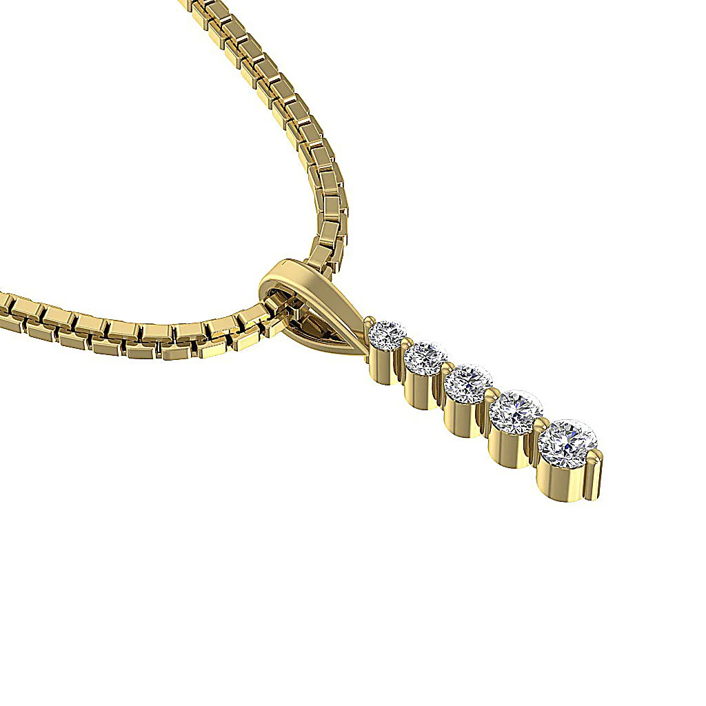 The Iker 14K Solid Gold Natural Diamond Prong Set 5 Stone Journey Pendant With Chain - Image 11