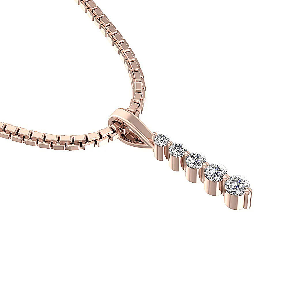 The Iker 14K Solid Gold Natural Diamond Prong Set 5 Stone Journey Pendant With Chain - Image 12