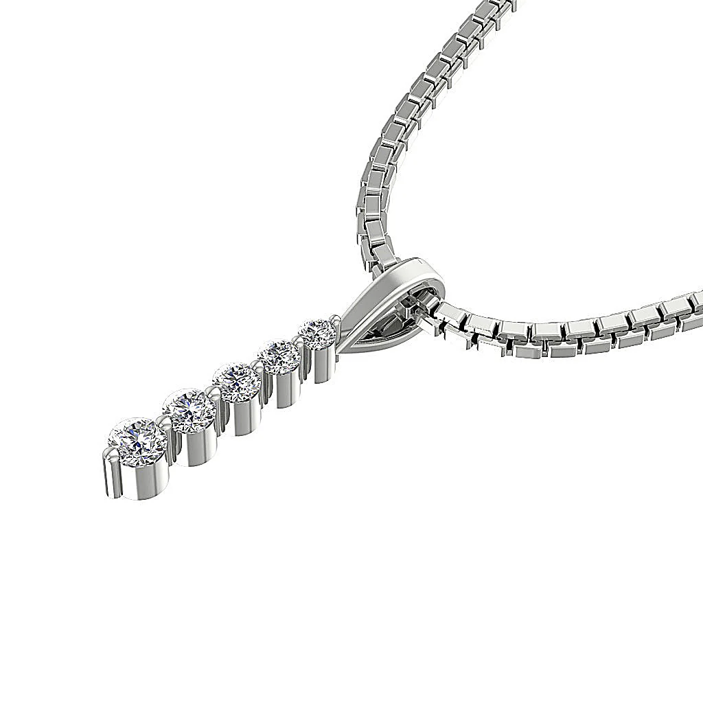 The Iker 14K Solid Gold Natural Diamond Prong Set 5 Stone Journey Pendant With Chain - Image 13