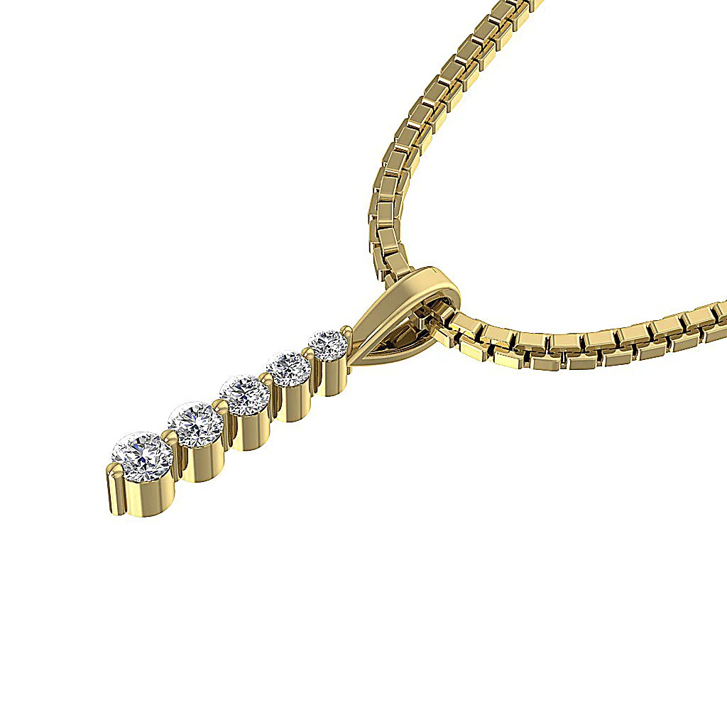 The Iker 14K Solid Gold Natural Diamond Prong Set 5 Stone Journey Pendant With Chain - Image 14