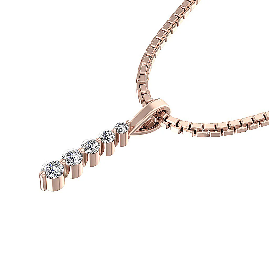 The Iker 14K Solid Gold Natural Diamond Prong Set 5 Stone Journey Pendant With Chain - Image 15