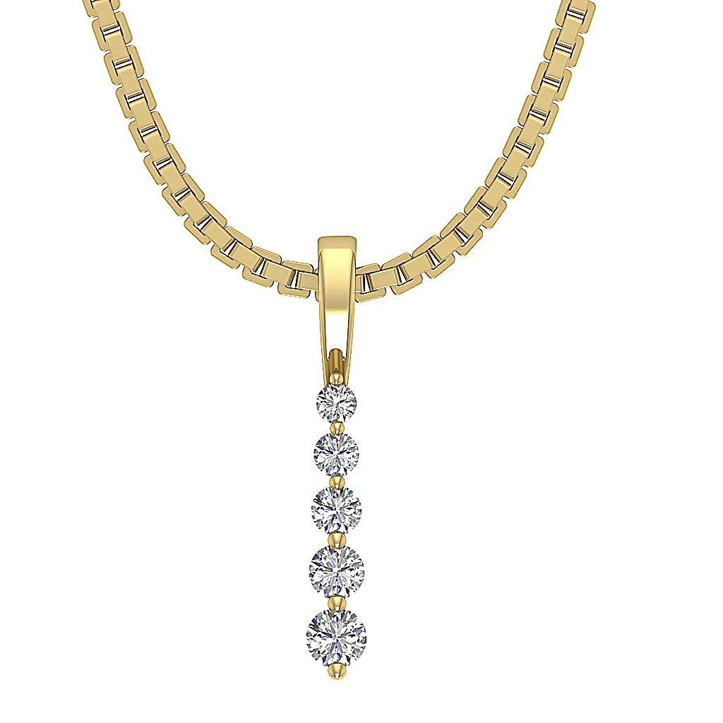 The Iker 14K Solid Gold Natural Diamond Prong Set 5 Stone Journey Pendant With Chain - Image 2