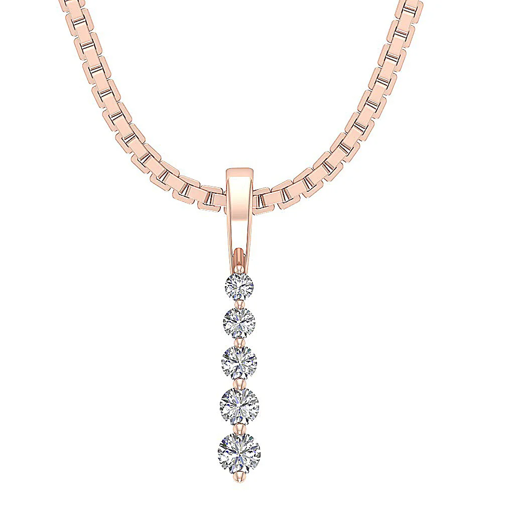 The Iker 14K Solid Gold Natural Diamond Prong Set 5 Stone Journey Pendant With Chain - Image 3