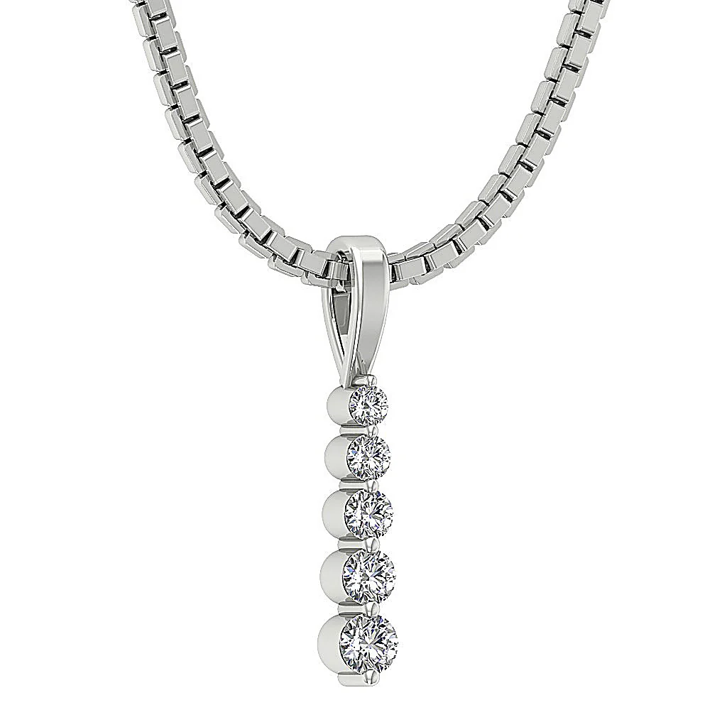The Iker 14K Solid Gold Natural Diamond Prong Set 5 Stone Journey Pendant With Chain - Image 4