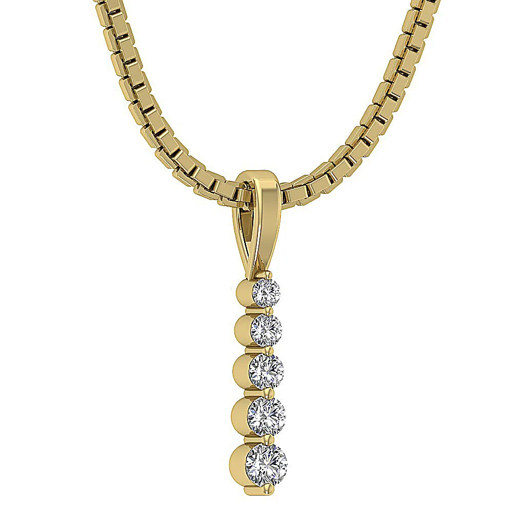 The Iker 14K Solid Gold Natural Diamond Prong Set 5 Stone Journey Pendant With Chain - Image 5