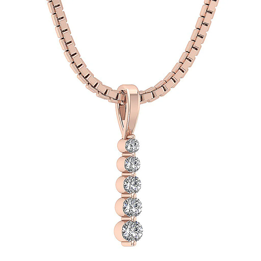The Iker 14K Solid Gold Natural Diamond Prong Set 5 Stone Journey Pendant With Chain - Image 6