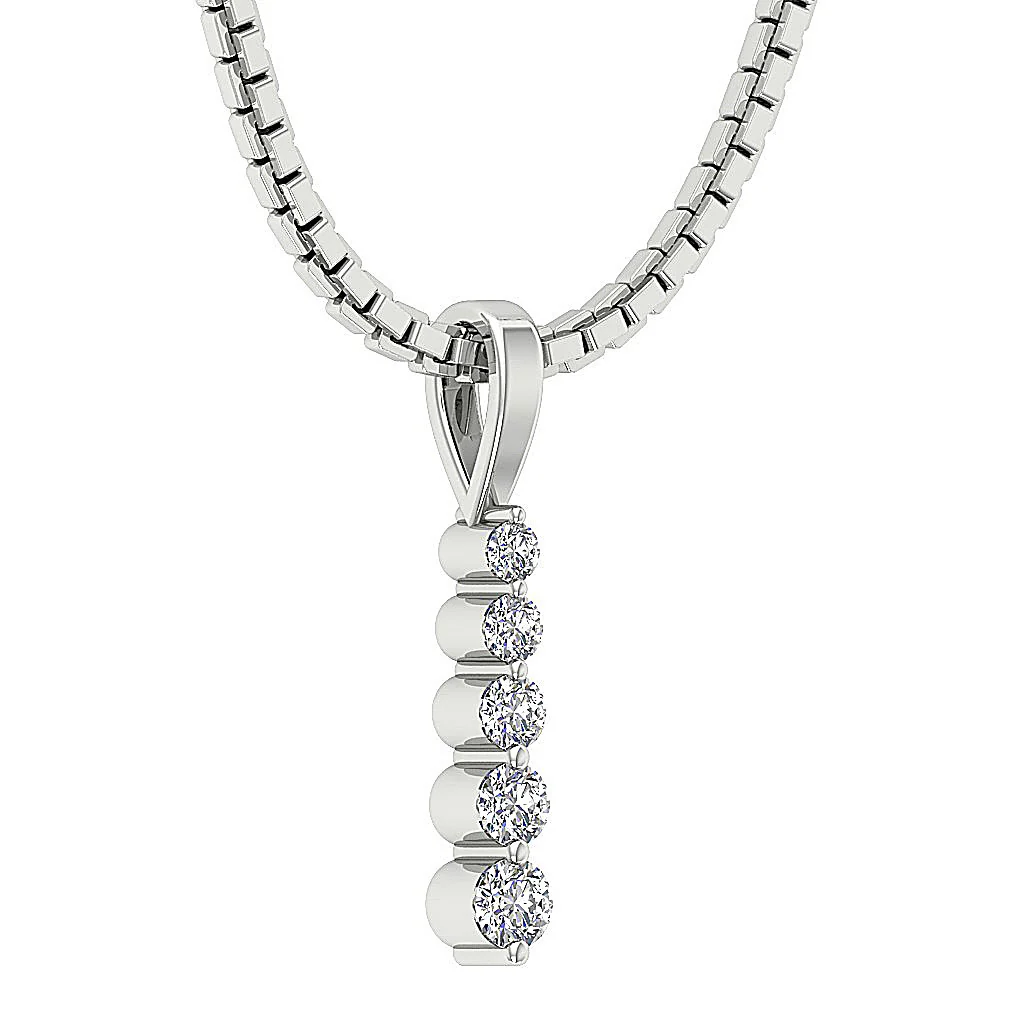 The Iker 14K Solid Gold Natural Diamond Prong Set 5 Stone Journey Pendant With Chain - Image 7