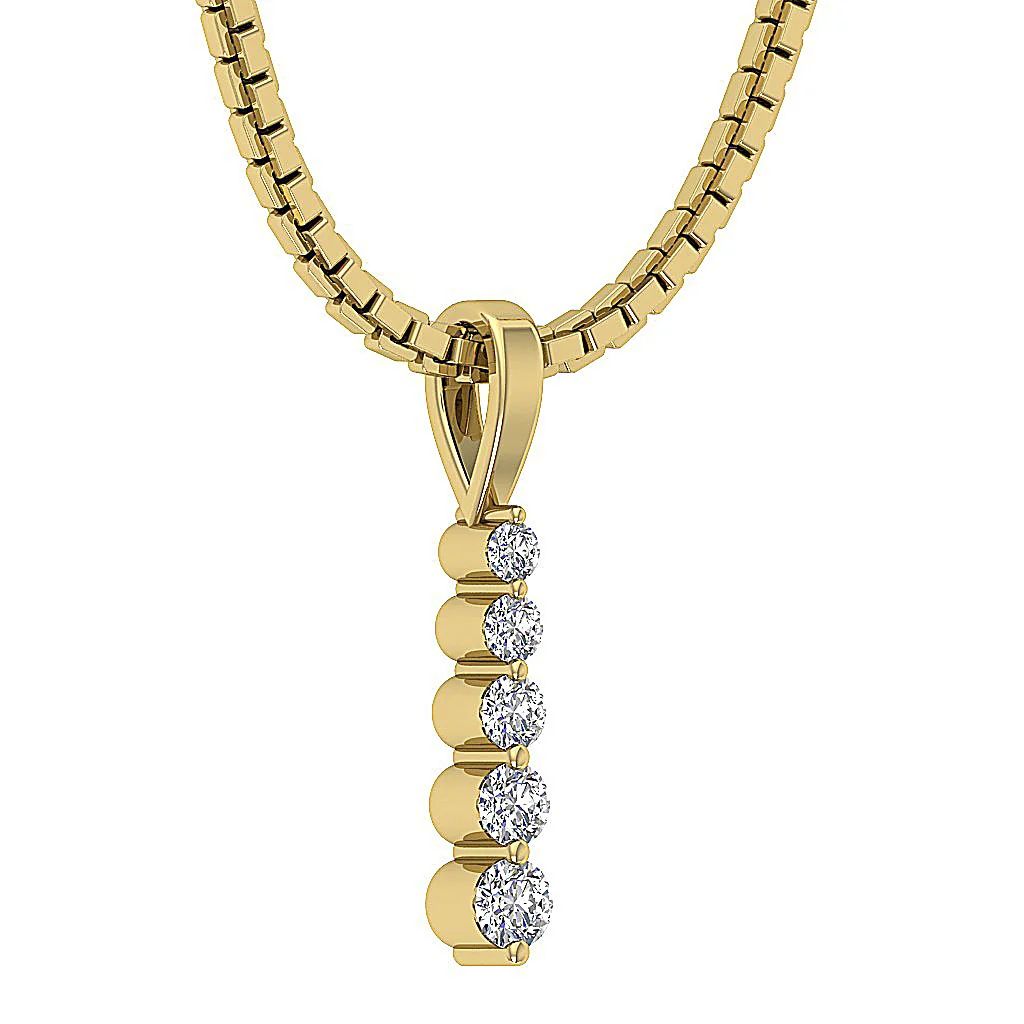 The Iker 14K Solid Gold Natural Diamond Prong Set 5 Stone Journey Pendant With Chain - Image 8