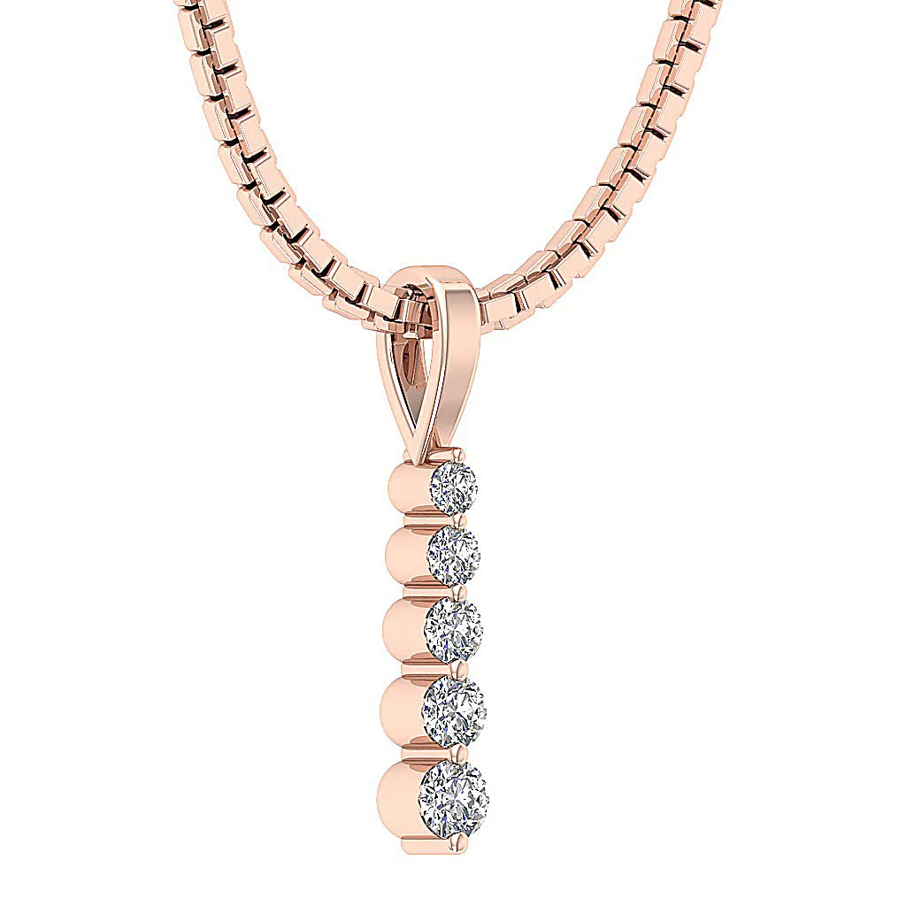 The Iker 14K Solid Gold Natural Diamond Prong Set 5 Stone Journey Pendant With Chain - Image 9