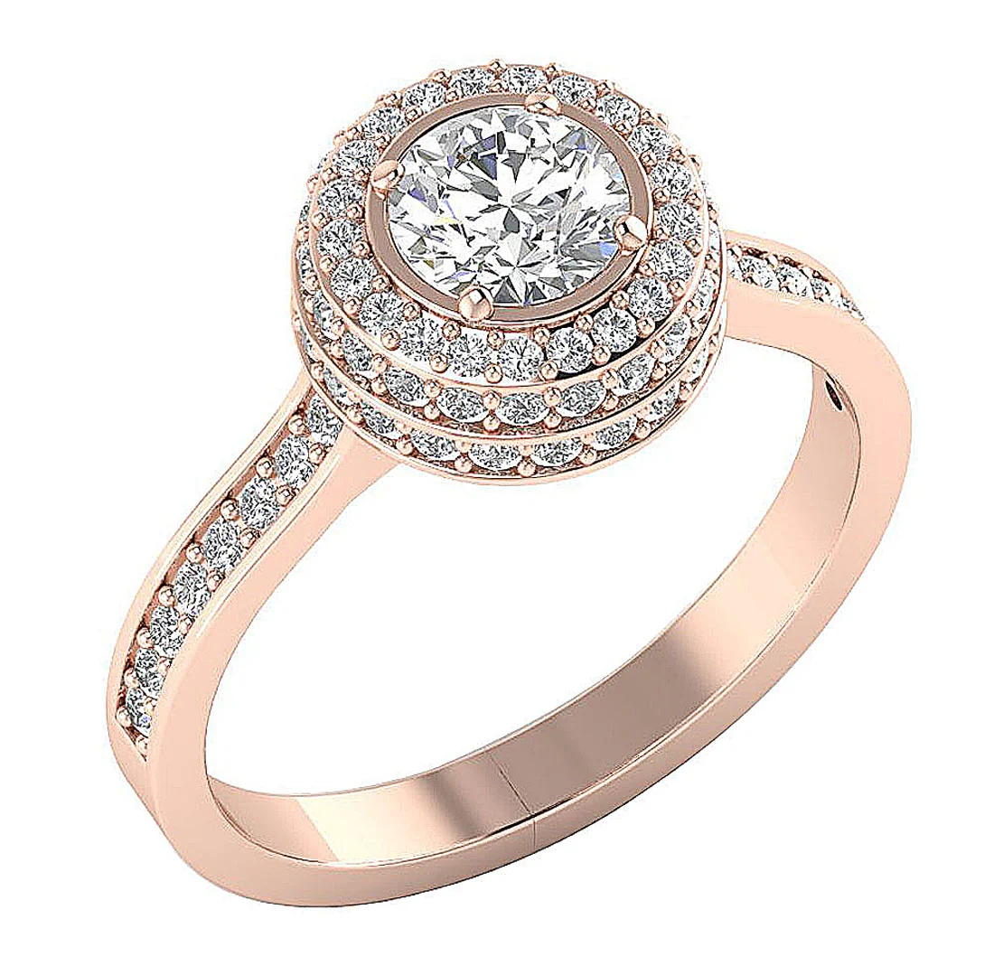 The Imran Halo Engagement Solitaire Ring Round Brilliant Cut Diamond 14K White Gold - Image 4