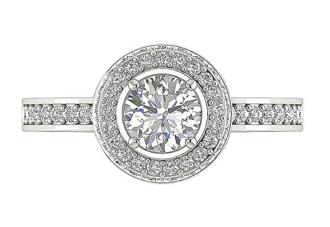 The Imran Halo Engagement Solitaire Ring Round Brilliant Cut Diamond 14K White Gold - Image 6