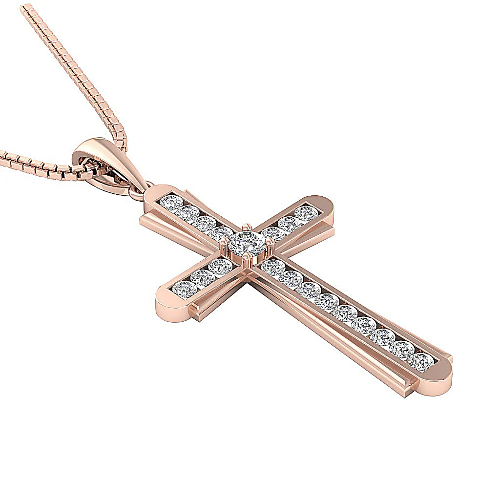 The Isaiah Sparkly Round Cut Diamond Rose Gold Cross Pendant 1.57 Inch - Image 12