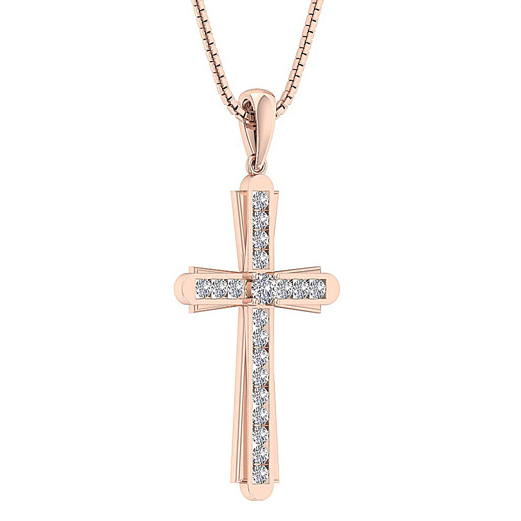The Isaiah Sparkly Round Cut Diamond Rose Gold Cross Pendant 1.57 Inch - Image 6
