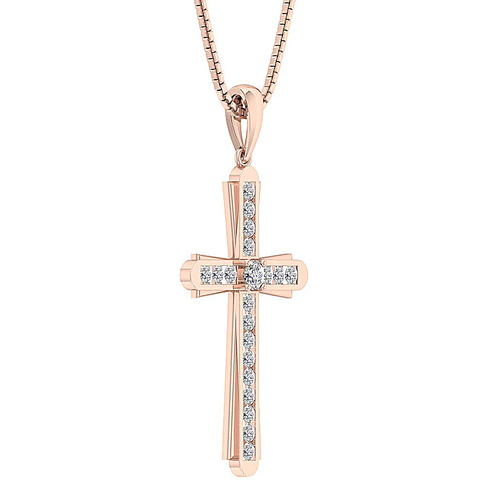 The Isaiah Sparkly Round Cut Diamond Rose Gold Cross Pendant 1.57 Inch - Image 9