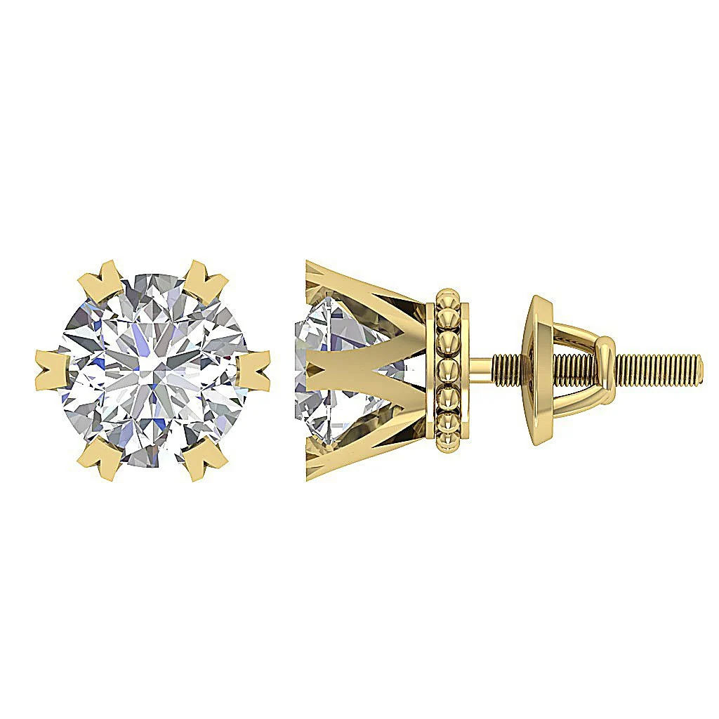 I1/SI1 G 1.10Ct Designer Solitaire Stud Earring Natural Round Diamond 14K Rose Gold 5.75 mm