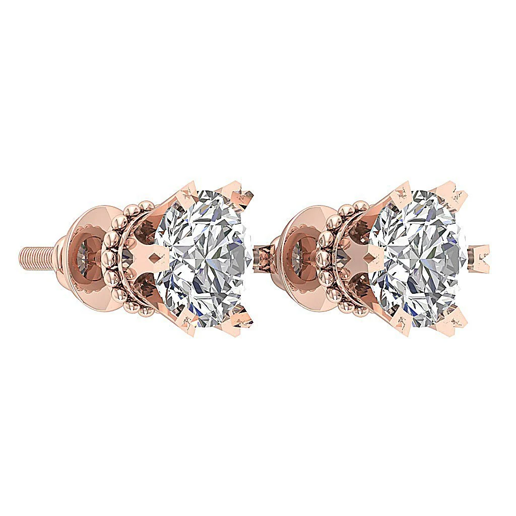 I1/SI1 G 1.10Ct Designer Solitaire Stud Earring Natural Round Diamond 14K Rose Gold 5.75 mm - Image 11