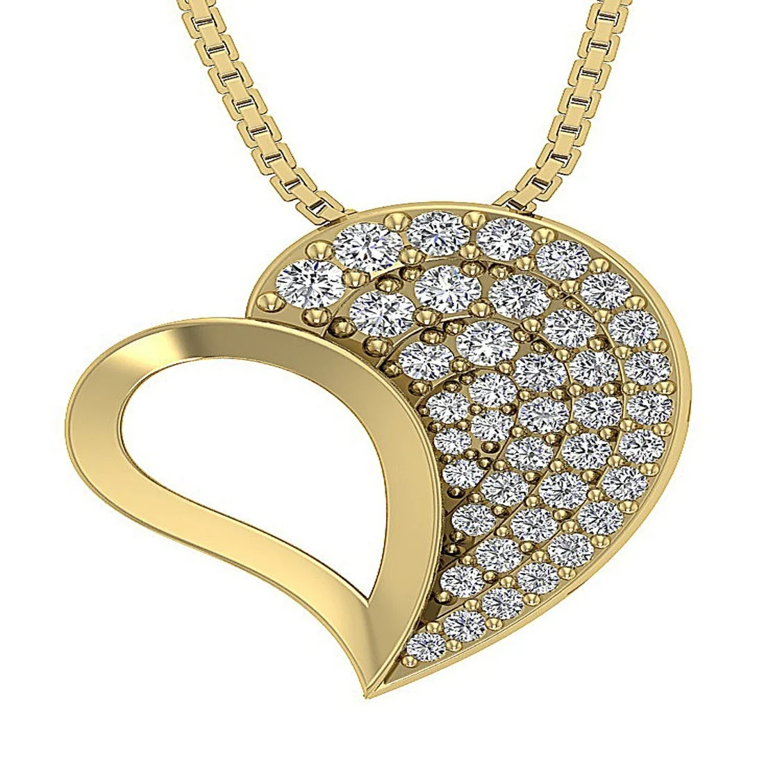 The Ismael Classsic Sweet Love Heart Natural Diamond Pendant Yellow Gold 0.74 inch