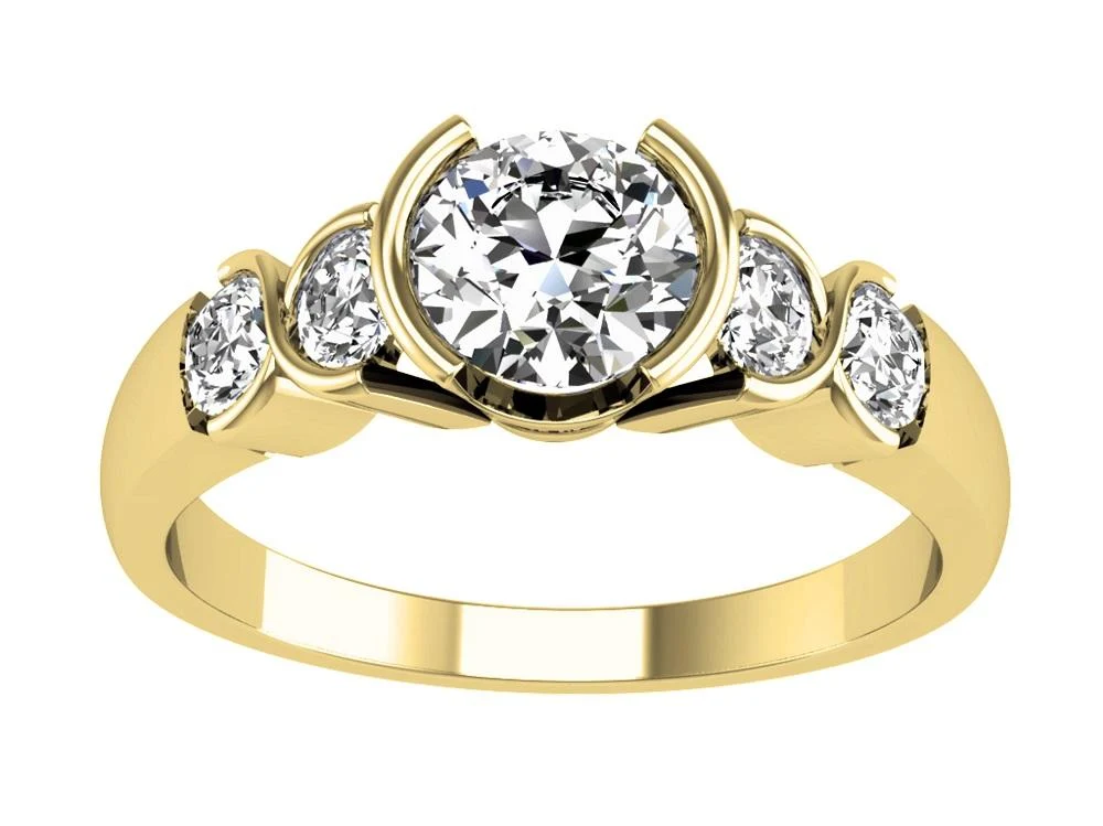 The Izaiah Bezel Set Five Multi Diamond Engagement Wedding Ring For Her 14K Solid Gold - Image 3
