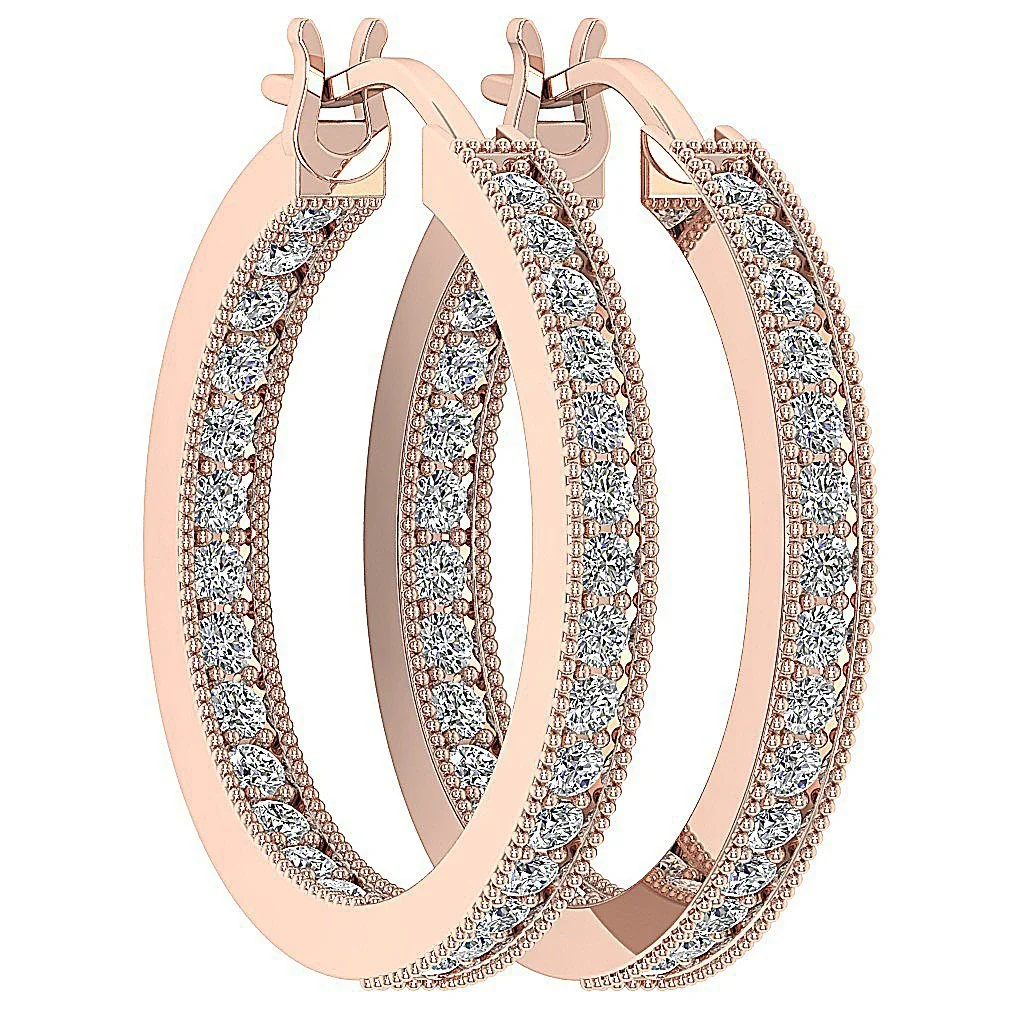 The Jace Milgrain Hoops Earring Natural Diamond Pave Set 14K White Gold - Image 3