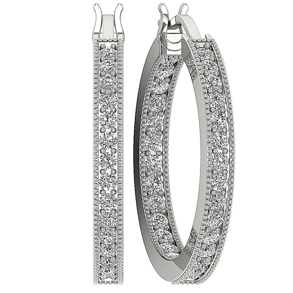 The Jace Milgrain Hoops Earring Natural Diamond Pave Set 14K White Gold - Image 7