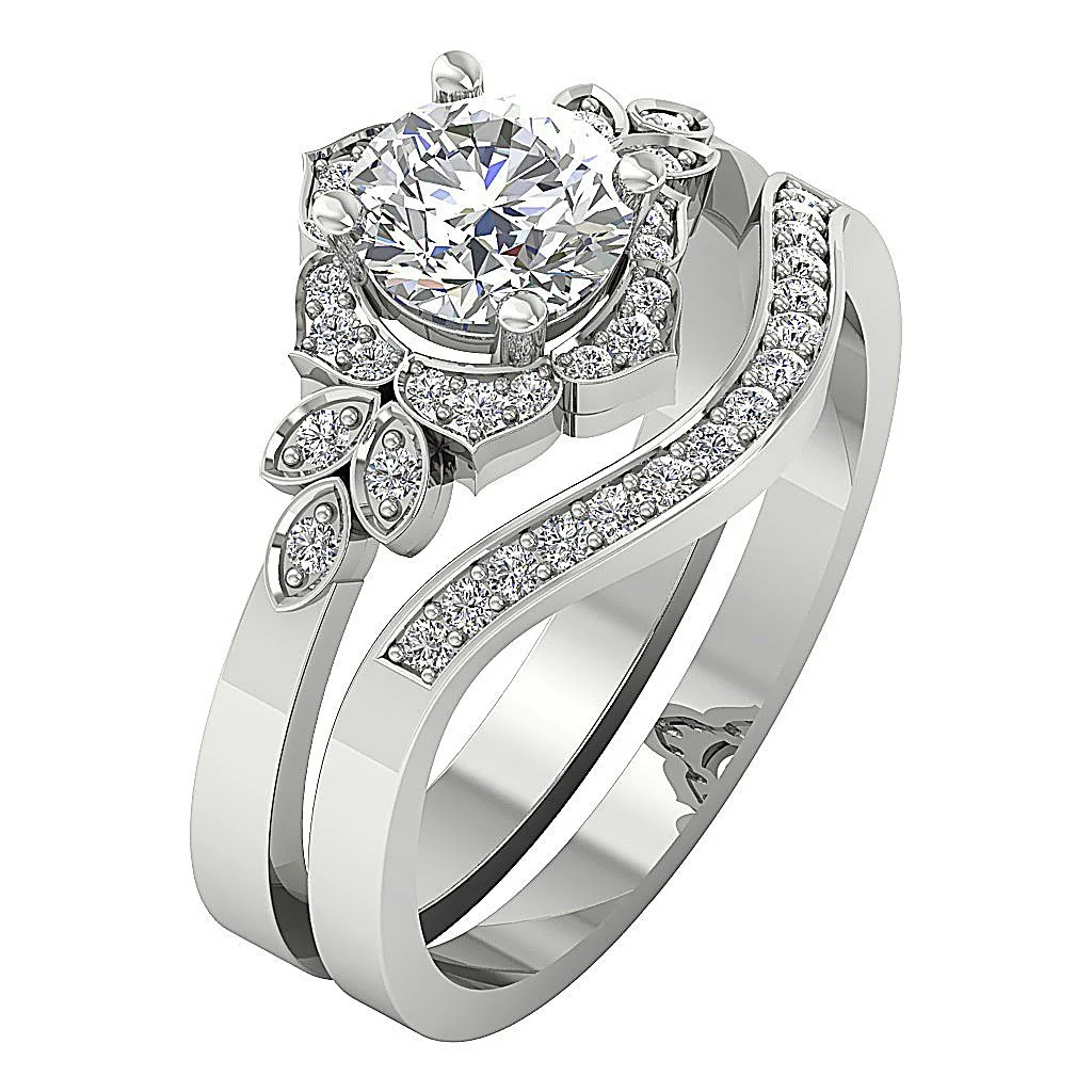 The Jace Classsic Round Cut Diamond Bridal Wedding Ring Sets Band Prong Set Rose Gold - Image 3